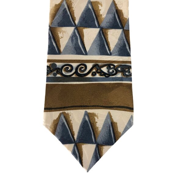 Courthouse Square 100% Silk Mens Geometric Multicolor Tie Necktie Gray Brown - Picture 1 of 7